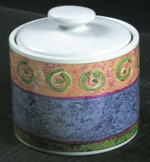 Sakura Malaga Sugar Bowl & Lid, Fine China Dinnerware   Abstract Art Rim On Dinn