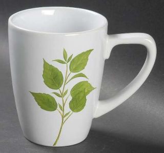 Culinery Herbs Mug, Fine China Dinnerware   Green Herb Leaf Motifs On White,No T
