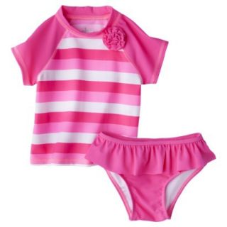 Circo Infant Toddler Girls 2 Piece Stripe Rashguard Set   Pink 4T