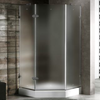 Vigo Industries VG6061BNMT40WRS Shower Enclosure, 40 x 40 Frameless NeoAngle 3/8 Right Door w/LowProfile Base Frosted/Brushed Nickel