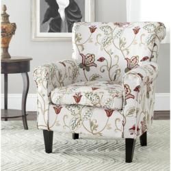 Safavieh Gramercy Red Flowers Ivory Club Chair (IvoryMaterials Wood and cotton blend fabricFinish BlackSeat dimensions 20.9 inches wide x 21.3 inches deepSeat height 19.7 inchesDimensions 32.4 inches high x 29.8 inches wide x 32.8 inches deepThis pro