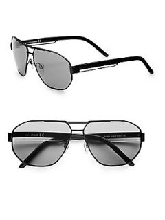 Metal Geometric Style Aviator Sunglasses   Black Silver