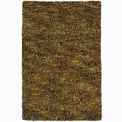Handwoven Brown/gold/green Poras New Zealand Wool Shag Rug (79 Round) (Gold, greenPattern Shag Tip We recommend the use of a  non skid pad to keep the rug in place on smooth surfaces. All rug sizes are approximate. Due to the difference of monitor color