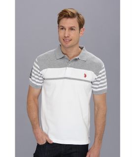 U.S. Polo Assn Slim Fit Chest Stripe Polo with Small Pony Mens Short Sleeve Pullover (Gray)