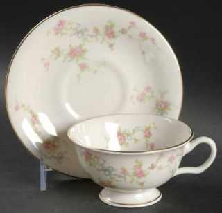 American Manor Roxanne Footed Cup & Saucer Set, Fine China Dinnerware   Blue Bow