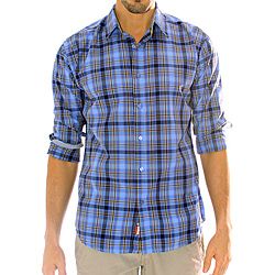 191 Unlimited Mens Blue Plaid Cotton/polyester Shirt
