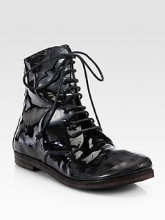 Marsell Patent Leather Lace Up Combat Boots   Black