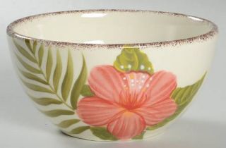 Clay Art Hibiscus Soup/Cereal Bowl, Fine China Dinnerware   Pink Floral On Cream