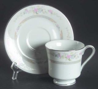 Lynnbrooke Heritage Footed Cup & Saucer Set, Fine China Dinnerware   Pink Flower