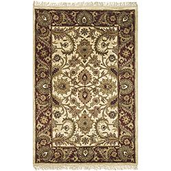 Handmade Classic Jaipur Ivory/ Red Wool Rug (3 X 5)