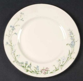 Minton Brookwood Salad Plate, Fine China Dinnerware   Blue, Pink & White  Flower