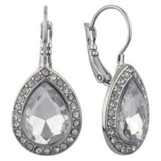 Womens Drop Earrings Lever Back Crystal Teardrop   Silver/Clear