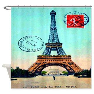  Vintage Paris Eiffel Tower Blue Shower Curtain  Use code FREECART at Checkout