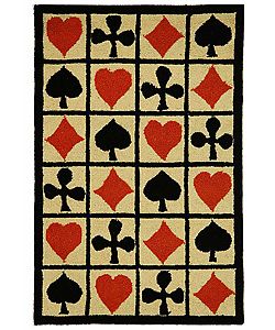 Hand hooked Poker Ivory Wool Rug (39 X 59)