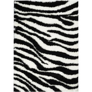 Black/ White Zebra Shag Area Rug (5 X 7)