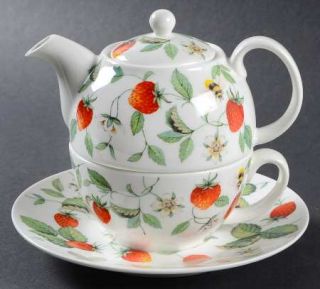 Roy Kirkham Alpine Strawberry Tea for One (Stacking Teapot w/Cup & Saucer), Fine