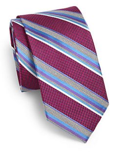  Collection Syrah Striped Silk Tie   Berry