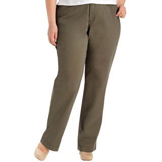 Lee Soft Flat Front Pants   Plus, Military Olive, Womens