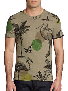 Tropical Print Cotton Tee   Olive