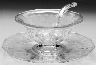 Fostoria Navarre Clear Mayonnaise Bowl, Underplate and Ladle   Stem #6016, Etch
