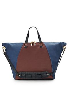 Colorblock Faux Leather Convertible Tote Bag   Wine Blue