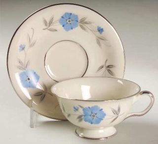 Castleton (USA) Beatrice Footed Cup & Saucer Set, Fine China Dinnerware   Blue F