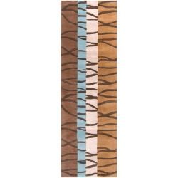 B. Smith Hand tufted Contemporary Brown Stripe Jarred New Zealand Wool Abstract Rug (26 X 8)