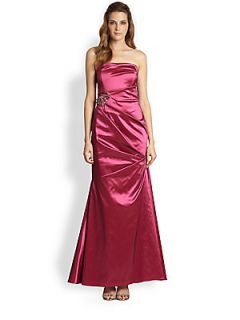 David Meister Strapless Satin Gown   Hot Pink