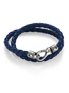 Tods Leather Double Wrap Bracelet   Blue