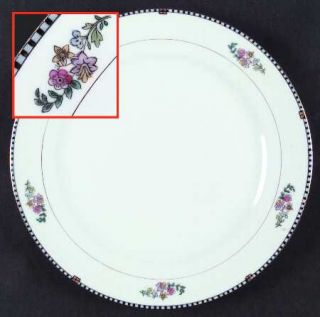 Noritake Sheridan Dinner Plate, Fine China Dinnerware   Blue & Black Edge,Floral