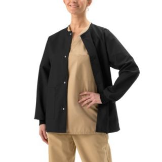 Medline Unisex Snap Front Warm Up Jacket with Two Pockets   Black (Large)