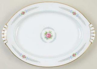 Narumi Olive Leaves 12 Oval Serving Platter, Fine China Dinnerware   Pink Roses