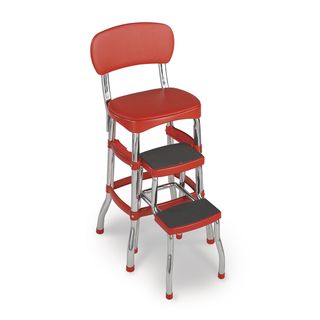 Cosco Retro Counter Chair / Step Stool (RedDimensions 35.33 inches high x 16.14 inches wide x 23.43 inches deepCushioned seat and backLeg tips keep floor cleanQuality vinyl upholstery that makes cleaning a breezeEasy, One Tool AssemblyCounter height chai