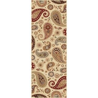 Infinity Ivory Area Rug (27 X 73) (PolypropyleneConstruction Method Machine madePile Height 0.39 inchesStyle TransitionalPrimary color IvorySecondary colors Red/beigePattern AbstractTip We recommend the use of a non skid pad to keep the rug in plac