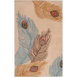 Bob Mackie Hand tufted Contemporary Beige Peacock Astra New Zealand Wool Rug (8 X 11)