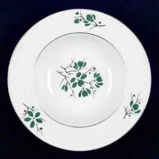 Castleton (USA) Jade Rim Soup Bowl, Fine China Dinnerware   Green Flowers,Gold B
