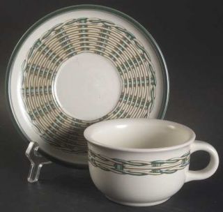 Dansk Wicker Flat Cup & Saucer Set, Fine China Dinnerware   Baskets,Tan & Green