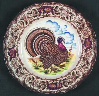 Maruta Mar2 Dinner Plate, Fine China Dinnerware   Turkey Center, Brown & Pink Fl