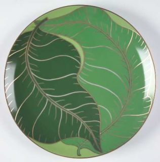 Lynn Chase Gold Leaf Dinner Plate, Fine China Dinnerware   Light&Dark Green Leav