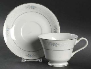 Royal M Mita Alice Footed Cup & Saucer Set, Fine China Dinnerware   Wht Embossed