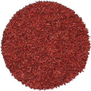Hand tied Pelle Red Leather Shag Rug (6 Round)
