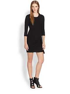 Bailey 44 Draped Ruched Stretch Jersey Dress   Black