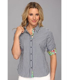 Caribbean Joe Roll Sleeve Oxford Shirt Womens Short Sleeve Button Up (Navy)
