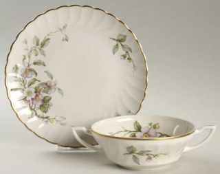 Syracuse Apple Blossom Flat Cream Soup Bowl & Saucer Set, Fine China Dinnerware