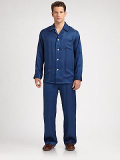 Derek Rose Silk Pajama Set   Navy