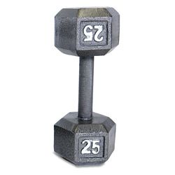 Cap Barbell 25 pound Gray Semigloss Cast iron Hexagon Dumbbell (Grey Durable constructionHex shape design to prevent the dumbbell from rolling, as well as provide easier storageSemi gloss finish to help prevent rustingMaterials Cast ironDimensions 12 in