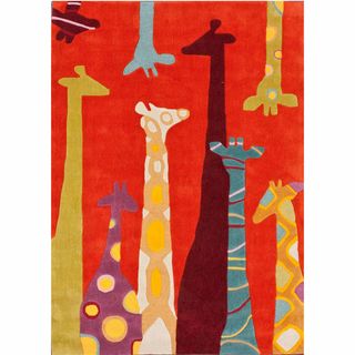 Nuloom Handmade Kids Giraffes Red Rug (76 X 96)
