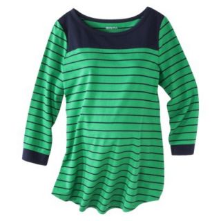 Merona Maternity Long Sleeve Striped Tee   Green/Blue XXL