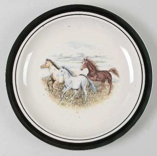 Folkcraft Running Horses Dinner Plate, Fine China Dinnerware   Black Bands,Horse