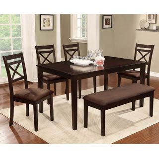 Furniture Of America Normandie 6 piece Espresso Dinette Set With Bench (Solid wood, veneer, microfiberFinish EspressoCasual dining with clean cut linesBold rectangular dining table with straight sturdy legsX back side chair with microfiber upholstered se